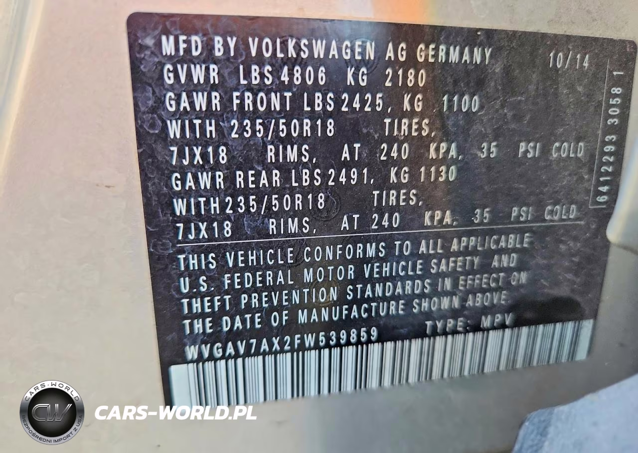 2015 Volk Tiguan S VIN:WVGAV7AX2FW539859 - 13
