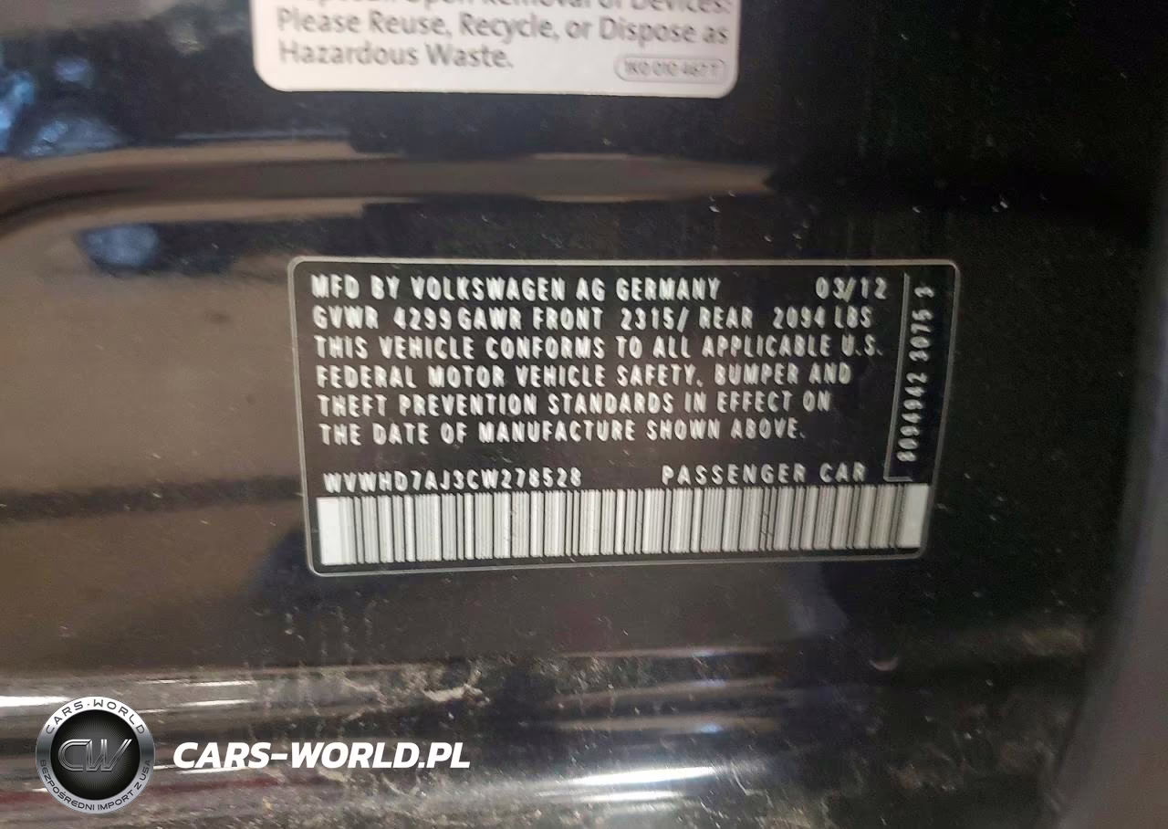 2012 Volkswagen Gti VIN:WVWHD7AJ3CW278528 - 12