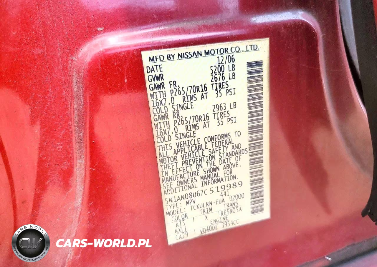 2007 Nissan Xterra X VIN:5N1AN08U67C519989 - 13
