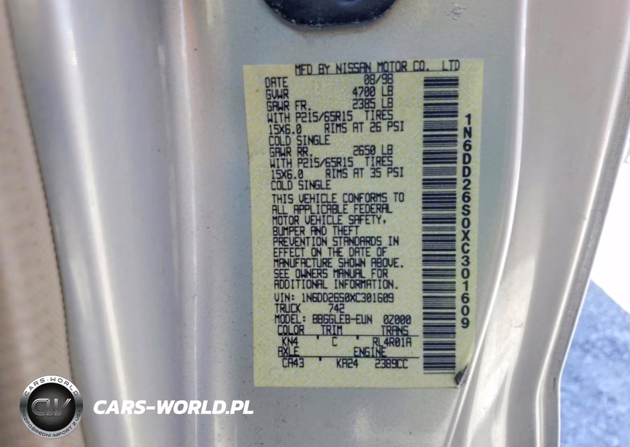 1999 Nissan Frontier Xe VIN:1N6DD26S0XC301609 - 12
