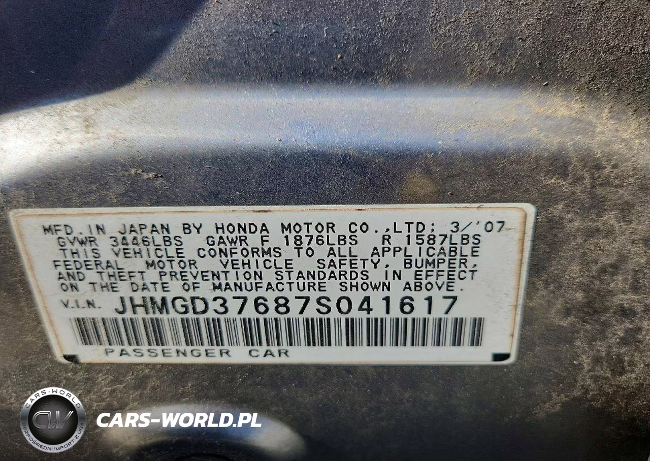 2007 Honda Fit S VIN:JHMGD37687S041617 - 12