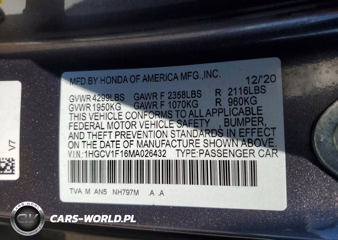 2021 Honda Accord Lx VIN:1HGCV1F16MA026432 - 12