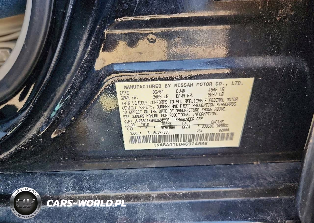 2004 Nissan Maxima 3.5 Se VIN:1N4BA41E04C924598 - 12