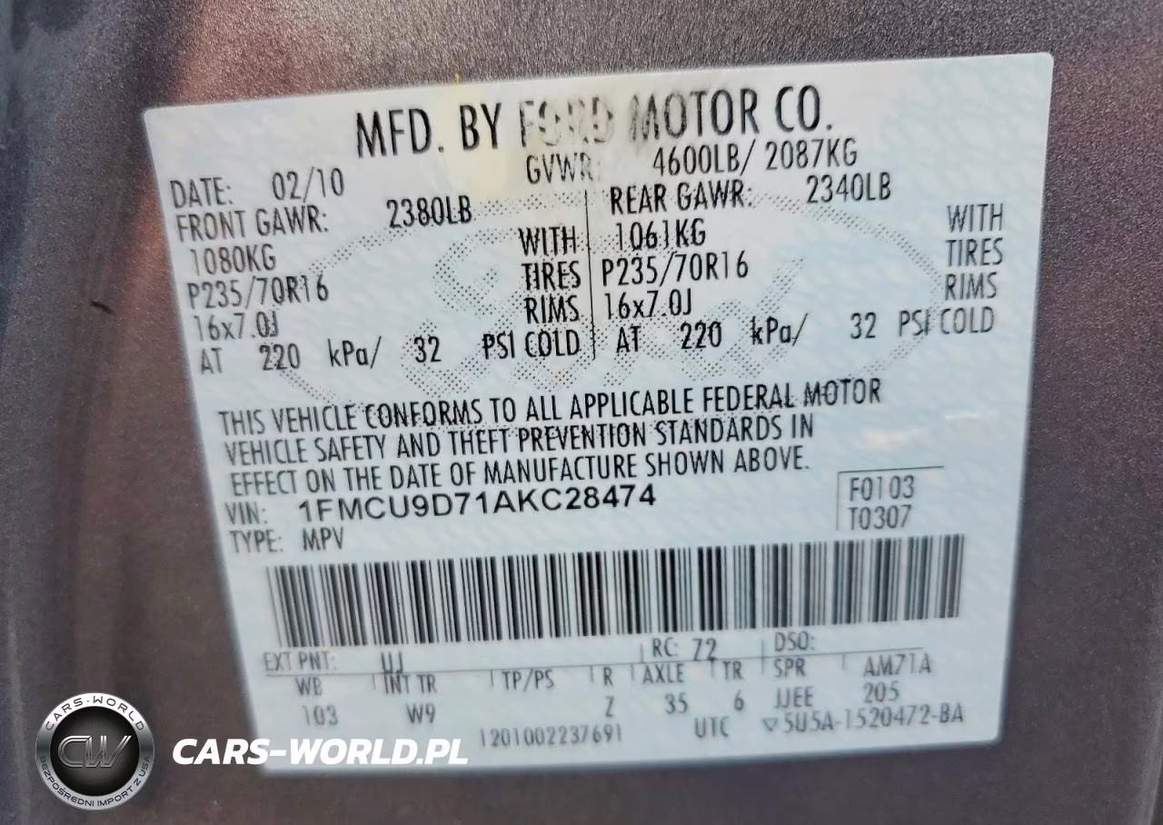 2010 Ford Escape Xlt VIN:1FMCU9D71AKC28474 - 13