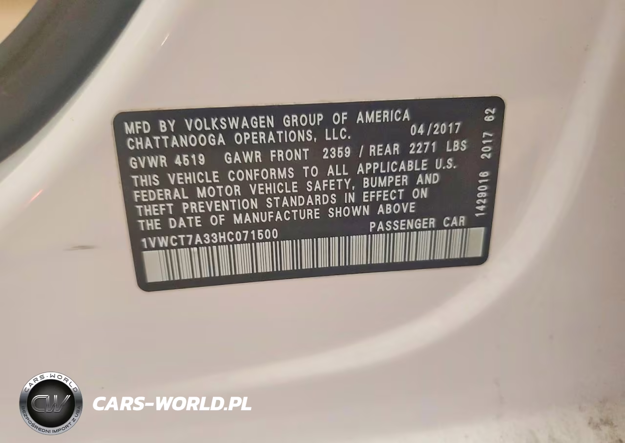2017 Volkswagen Passat Sel Premium VIN:1VWCT7A33HC071500 - 12