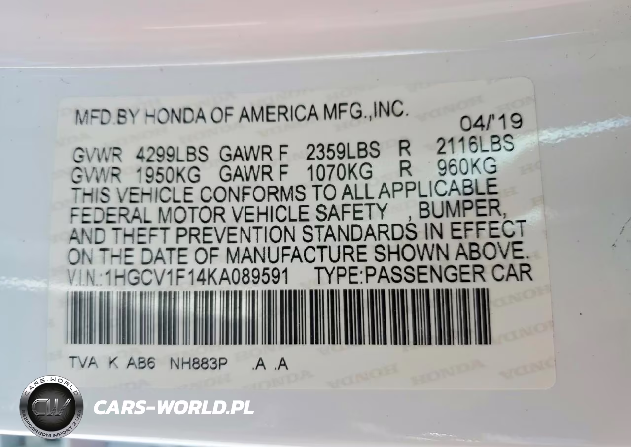 2019 Honda Accord Lx VIN:1HGCV1F14KA089591 - 12