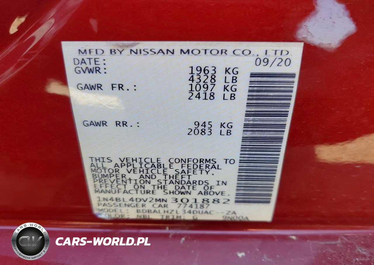 2021 Nissan Altima Sv VIN:1N4BL4DV2MN301882 - 12