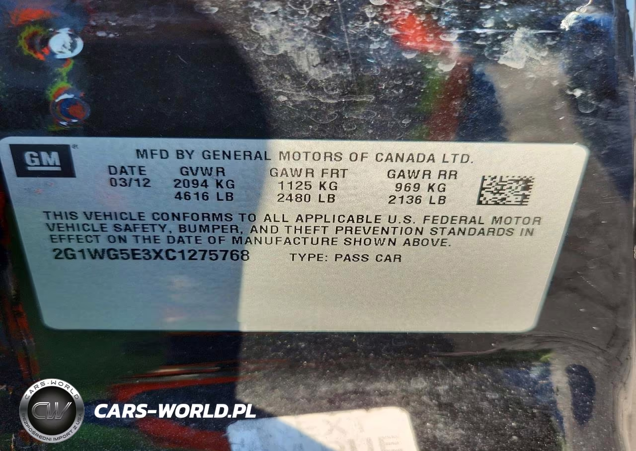 2012 Chevrolet Impala Lt VIN:2G1WG5E3XC1275768 - 12