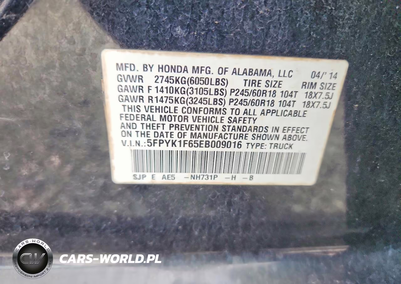 2014 Honda Ridgeline Rtl-S VIN:5FPYK1F65EB009016 - 12