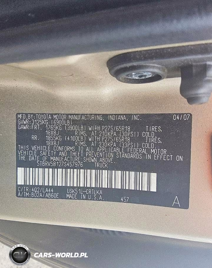 2007 Toyota Tundra Limited VIN:5TBRV58127S457976 - 12