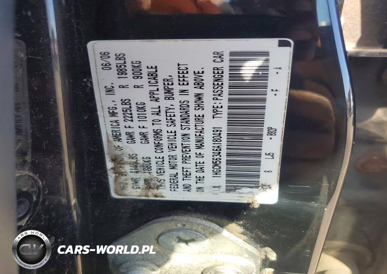 2006 Honda Accord Se VIN:1HGCM56346A180491 - 12