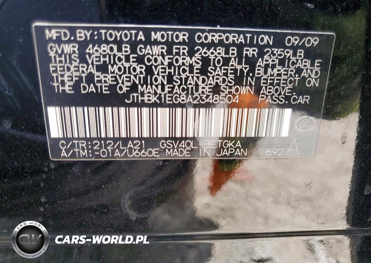2010 Lexus Es 350 VIN:JTHBK1EG8A2348504 - 12