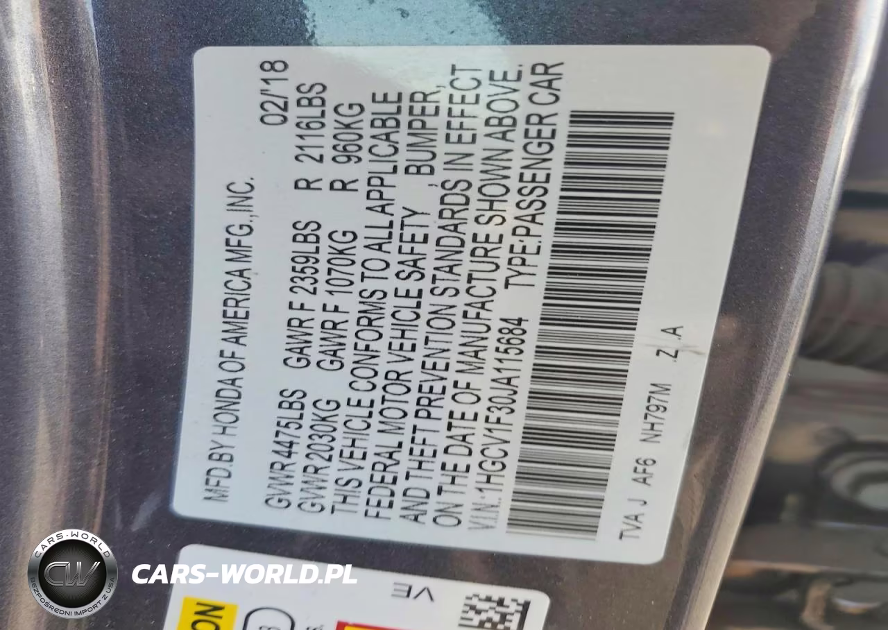 2018 Honda Accord Sport VIN:1HGCV1F30JA115684 - 12
