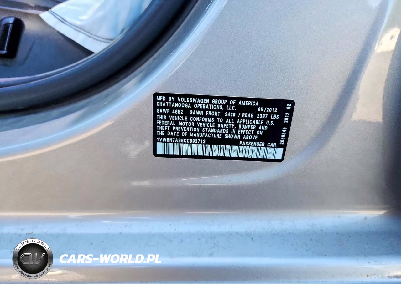 2012 Volkswagen Passat Se VIN:1VWBN7A36CC092713 - 12