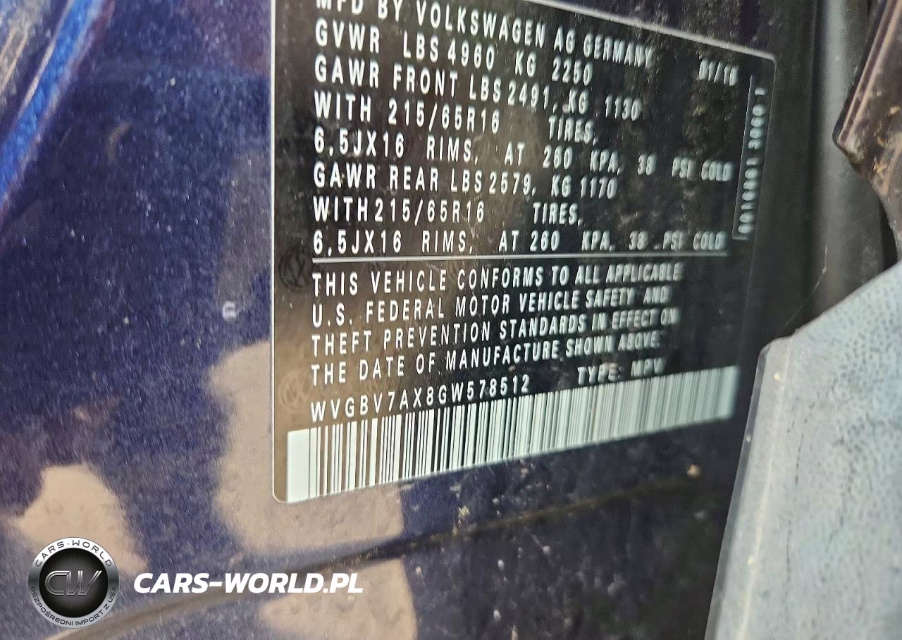 2016 Volkswagen Tiguan S VIN:WVGBV7AX8GW578512 - 13