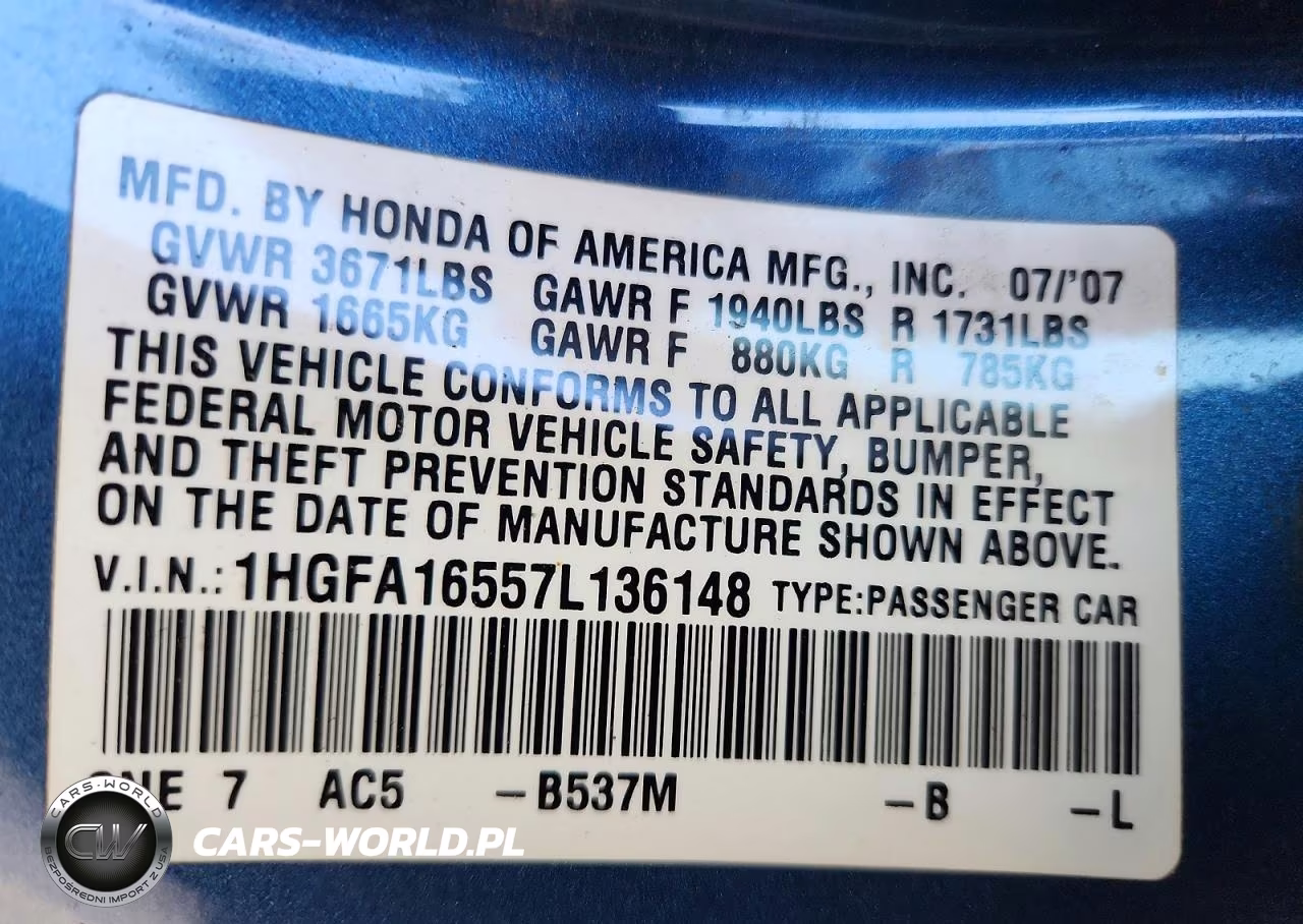 2007 Honda Civic Lx VIN:1HGFA16557L136148 - 13