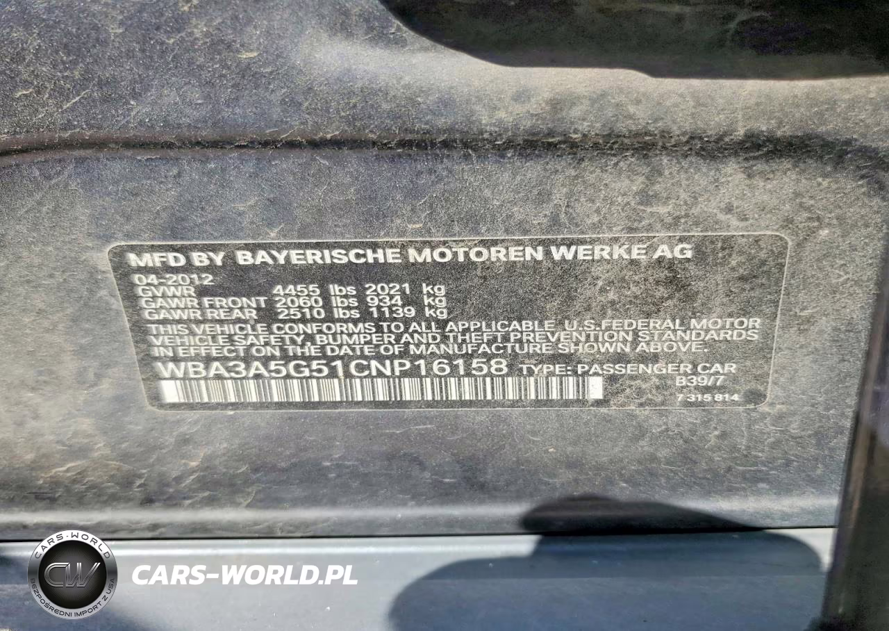 2012 BMW 328 I VIN:WBA3A5G51CNP16158 - 12