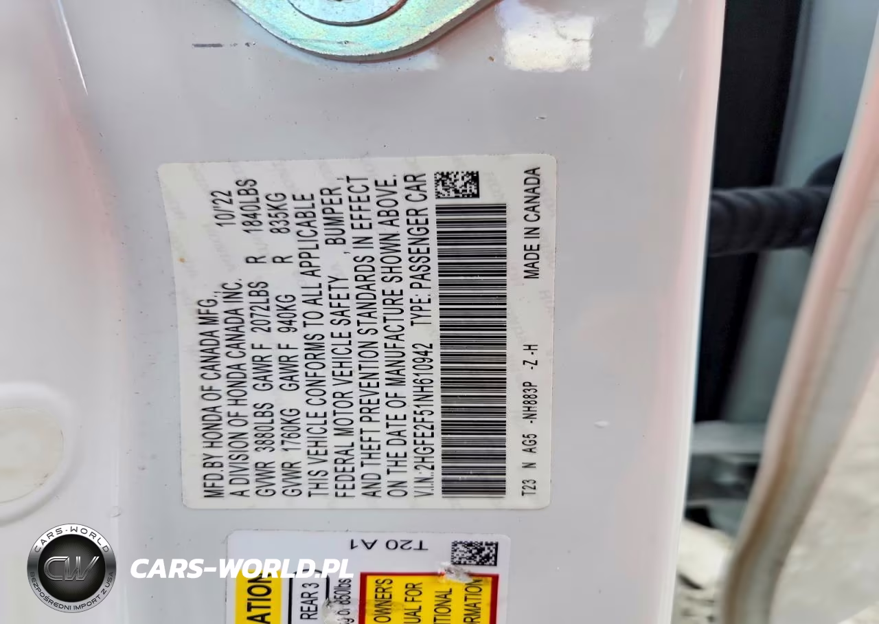 2022 Honda Civic Sport VIN:2HGFE2F51NH610942 - 12