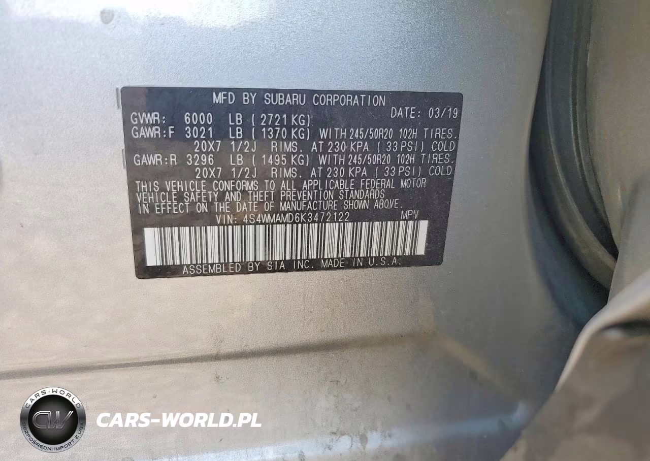 2019 Subaru Ascent Limited VIN:4S4WMAMD6K3472122 - 13