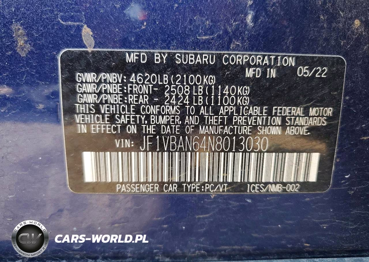 2022 Subaru Wrx Limited VIN:JF1VBAN64N8013030 - 12