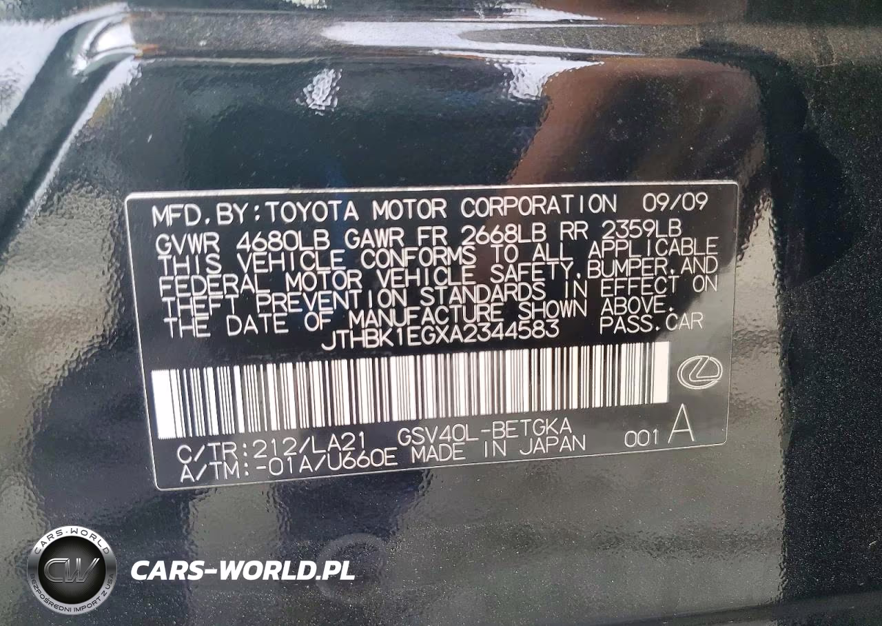 2010 Lexus Es 350 VIN:JTHBK1EGXA2344583 - 12