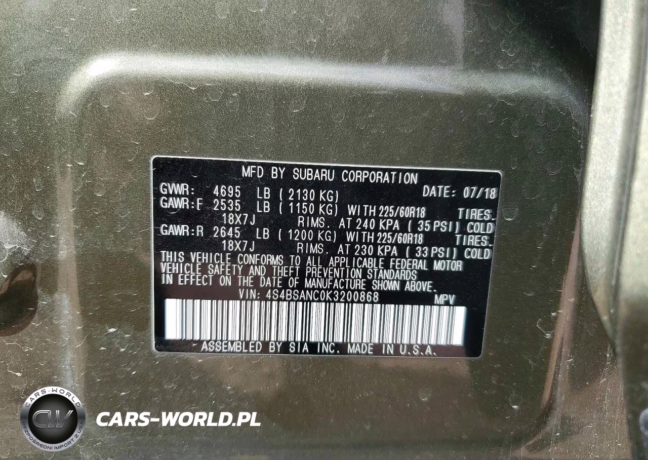 2019 Subaru Outback 2.5I Limited VIN:4S4BSANC0K3200868 - 13