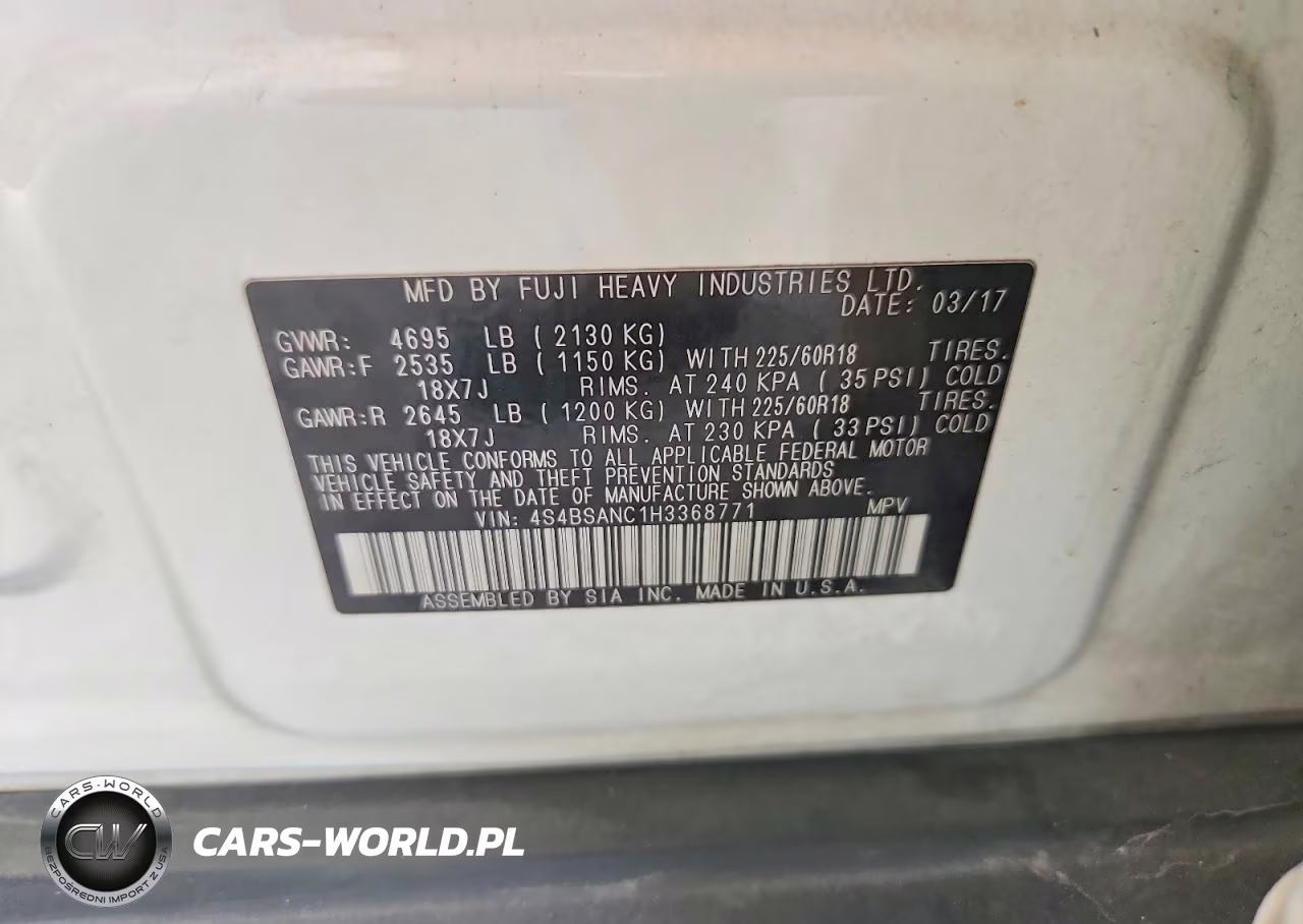 2017 Subaru Outback 2.5I Limited VIN:4S4BSANC1H3368771 - 13