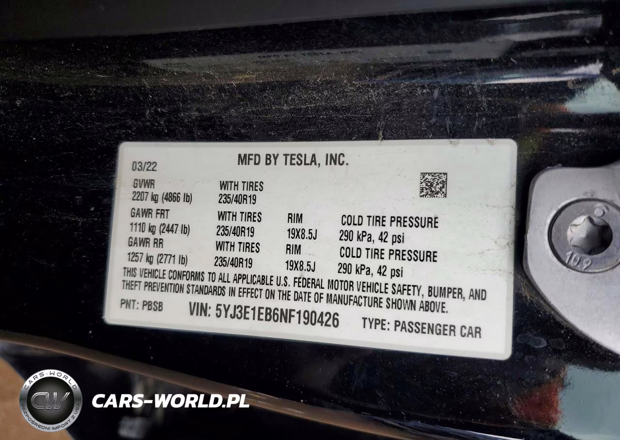 2022 Tesla Model 3 VIN:5YJ3E1EB6NF190426 - 12