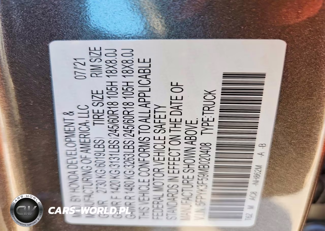 2021 Honda Ridgeline Rtl VIN:5FPYK3F59MB020408 - 12