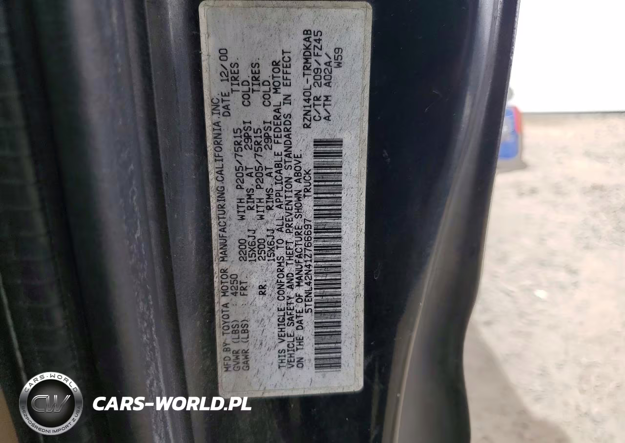 2001 Toyota Tacoma Base VIN:5TENL42N41Z766697 - 12
