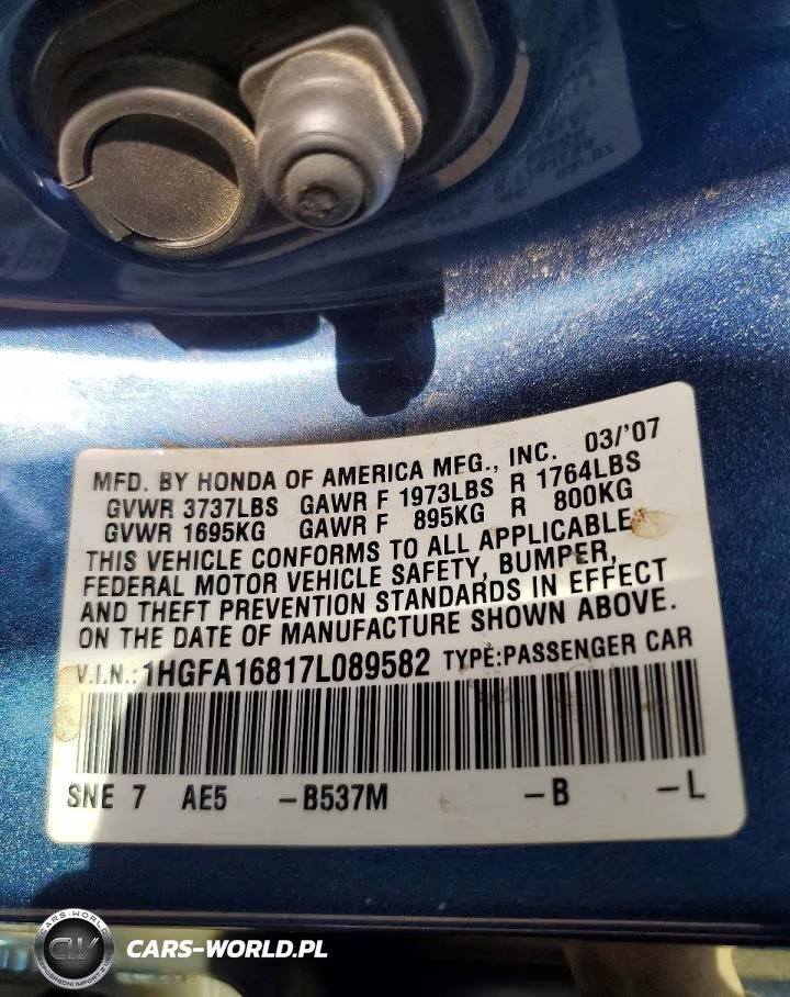 2007 Honda Civic Ex VIN:1HGFA16817L089582 - 12