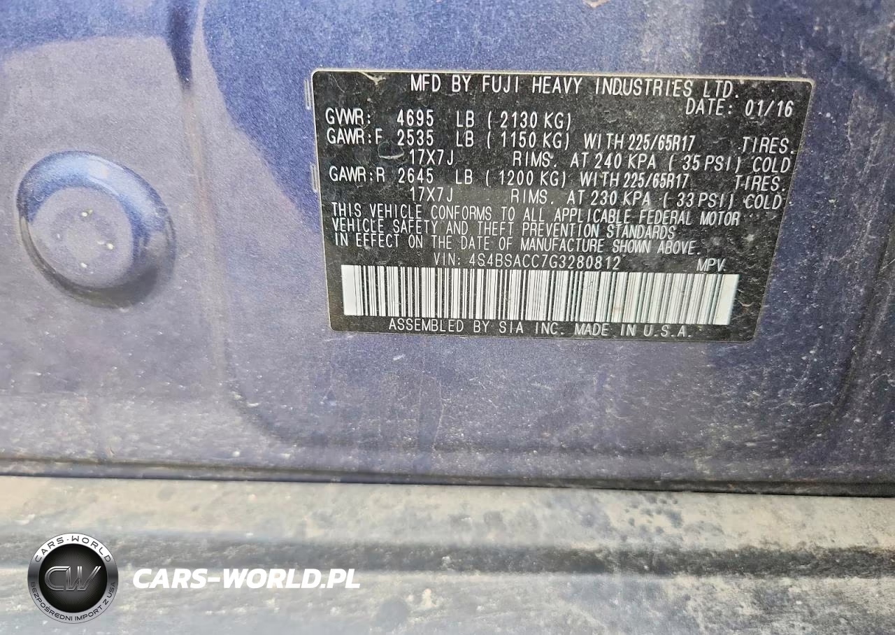 2016 Subaru Outback 2.5I Premium VIN:4S4BSACC7G3280812 - 12