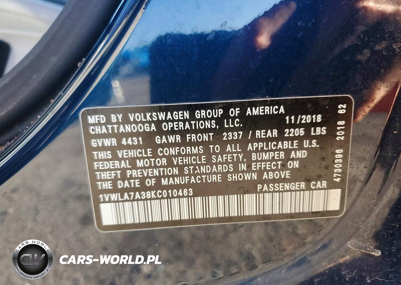 2019 Volkswagen Passat Wolfsburg VIN:1VWLA7A38KC010463 - 12