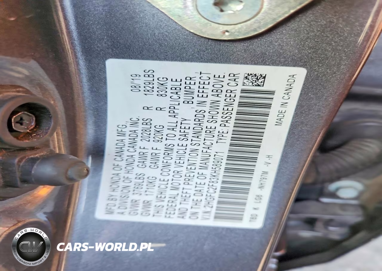 2019 Honda Civic Sport VIN:2HGFC2F83KH589071 - 12