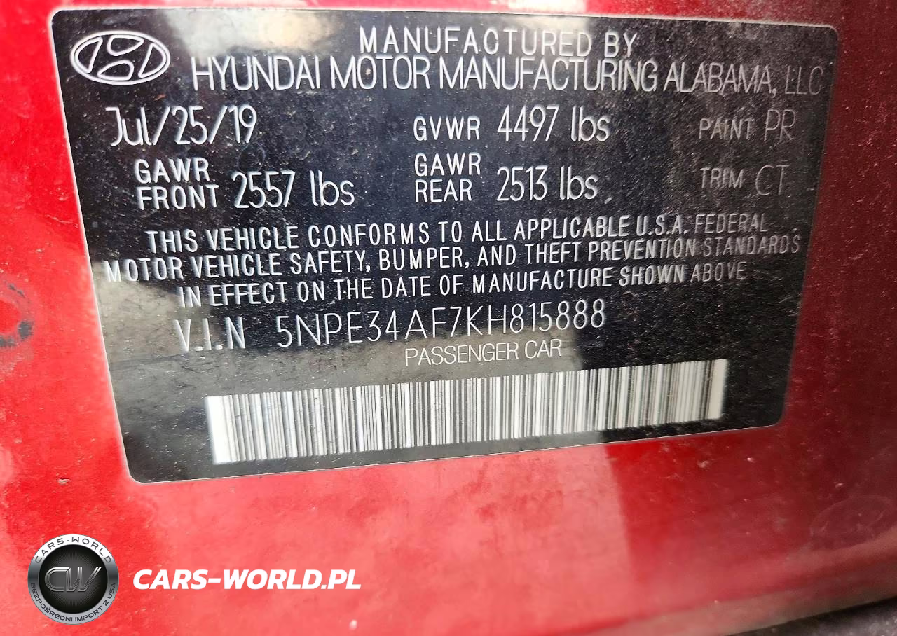 2019 Hyundai Sonata Sport VIN:5NPE34AF7KH815888 - 12