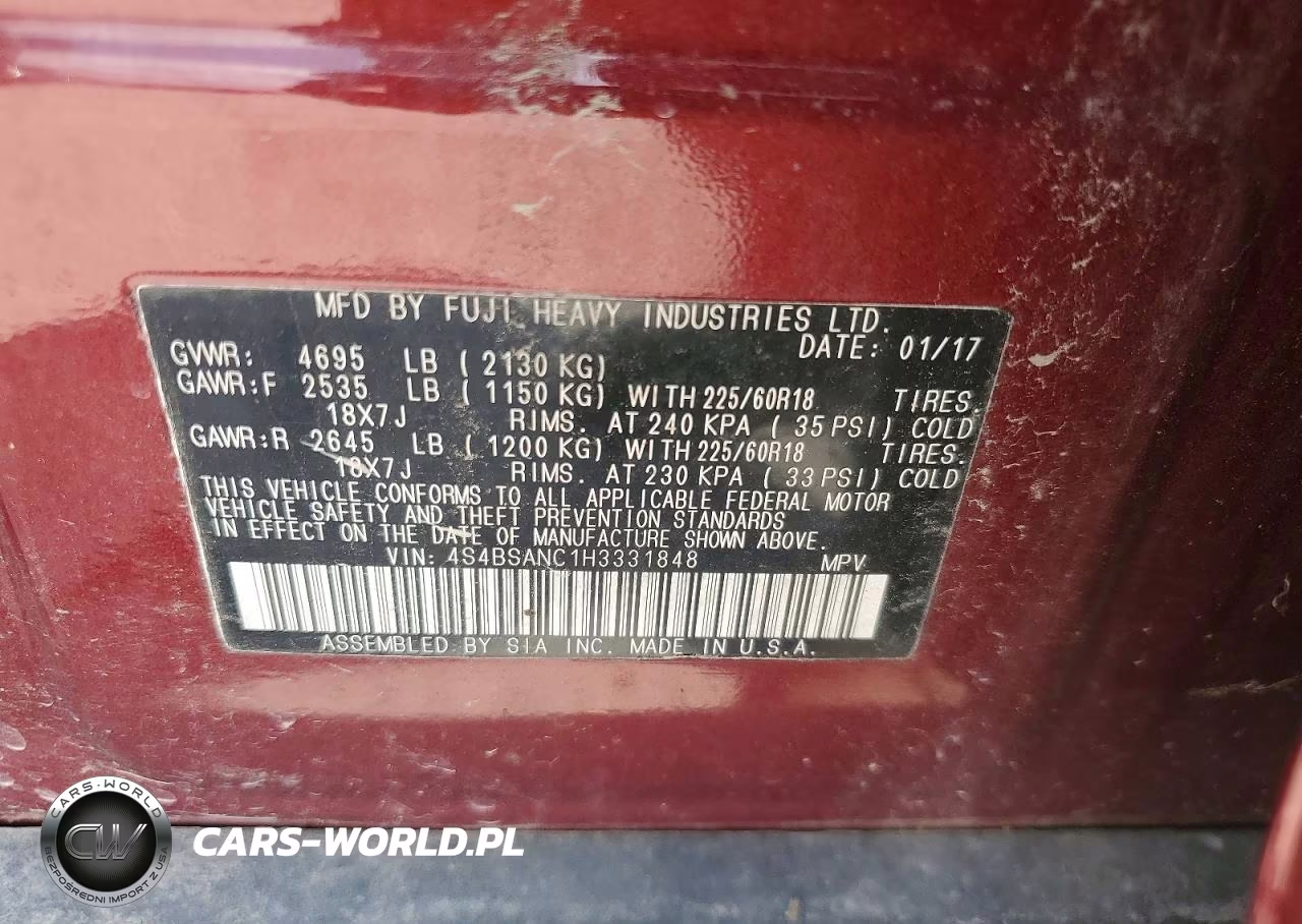 2017 Subaru Outback 2.5I Limited VIN:4S4BSANC1H3331848 - 12
