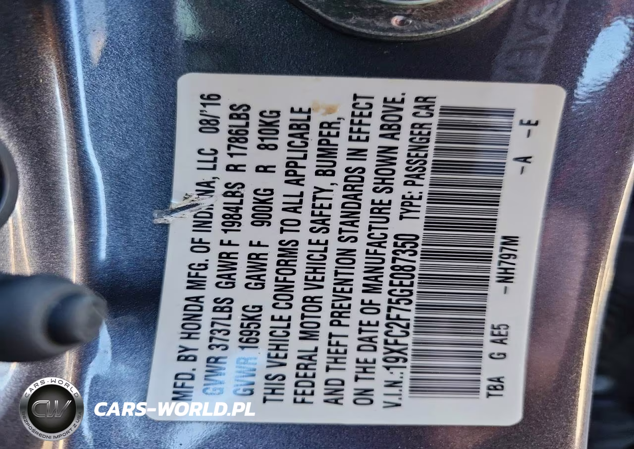 2016 Honda Civic Ex VIN:19XFC2F75GE087350 - 13