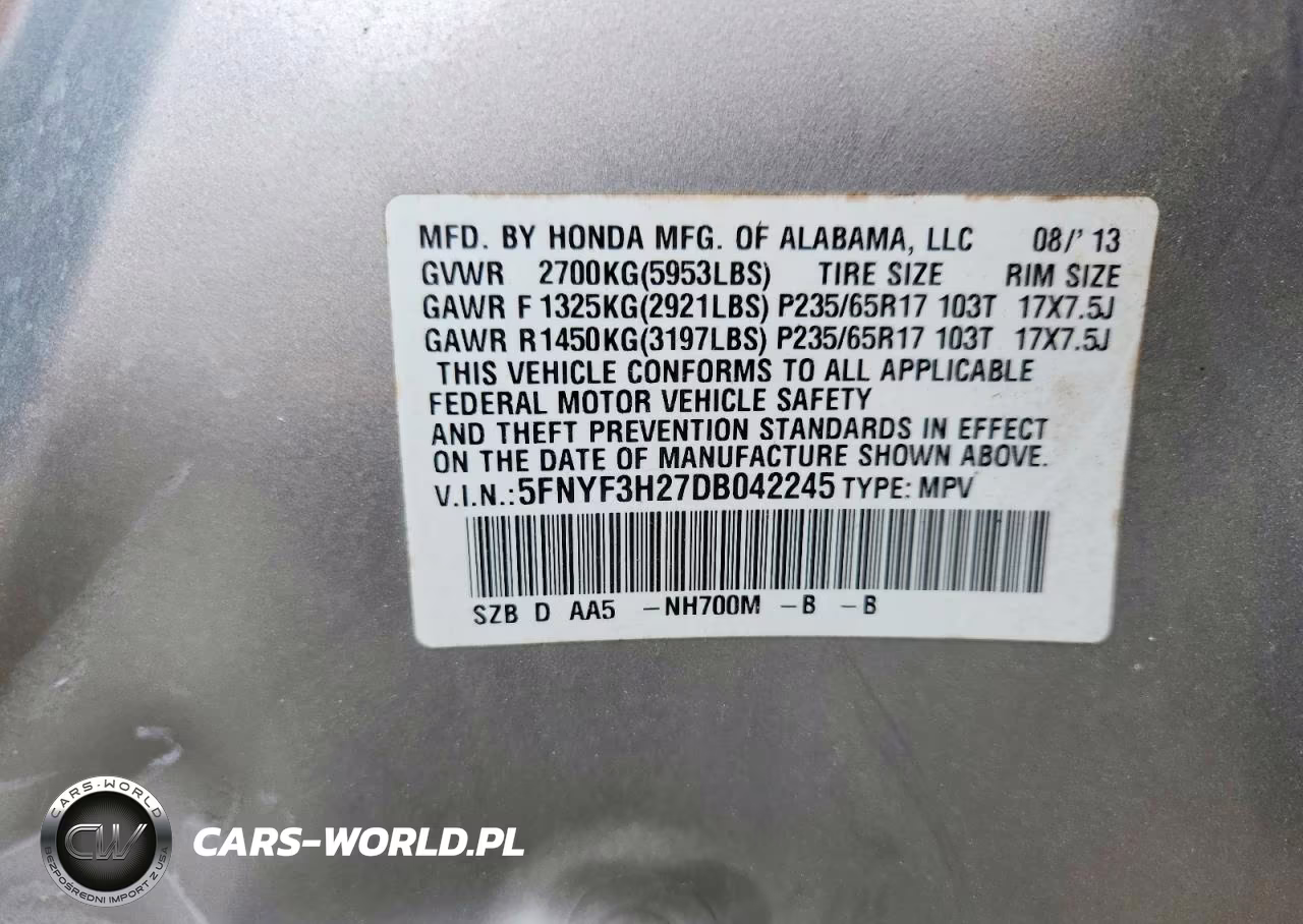 2013 Honda Pilot Lx VIN:5FNYF3H27DB042245 - 13