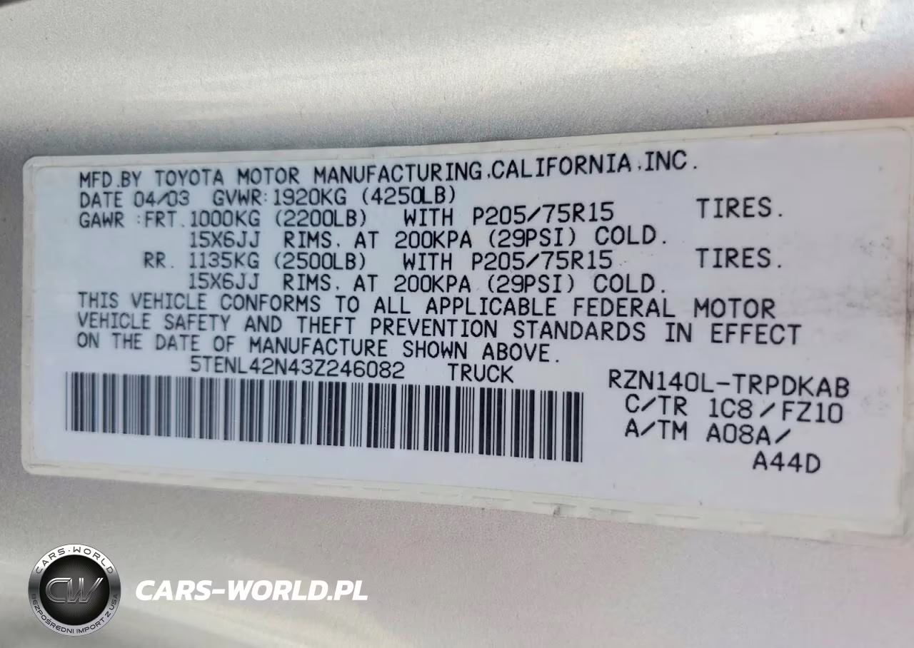 2003 Toyota Tacoma Base VIN:5TENL42N43Z246082 - 12