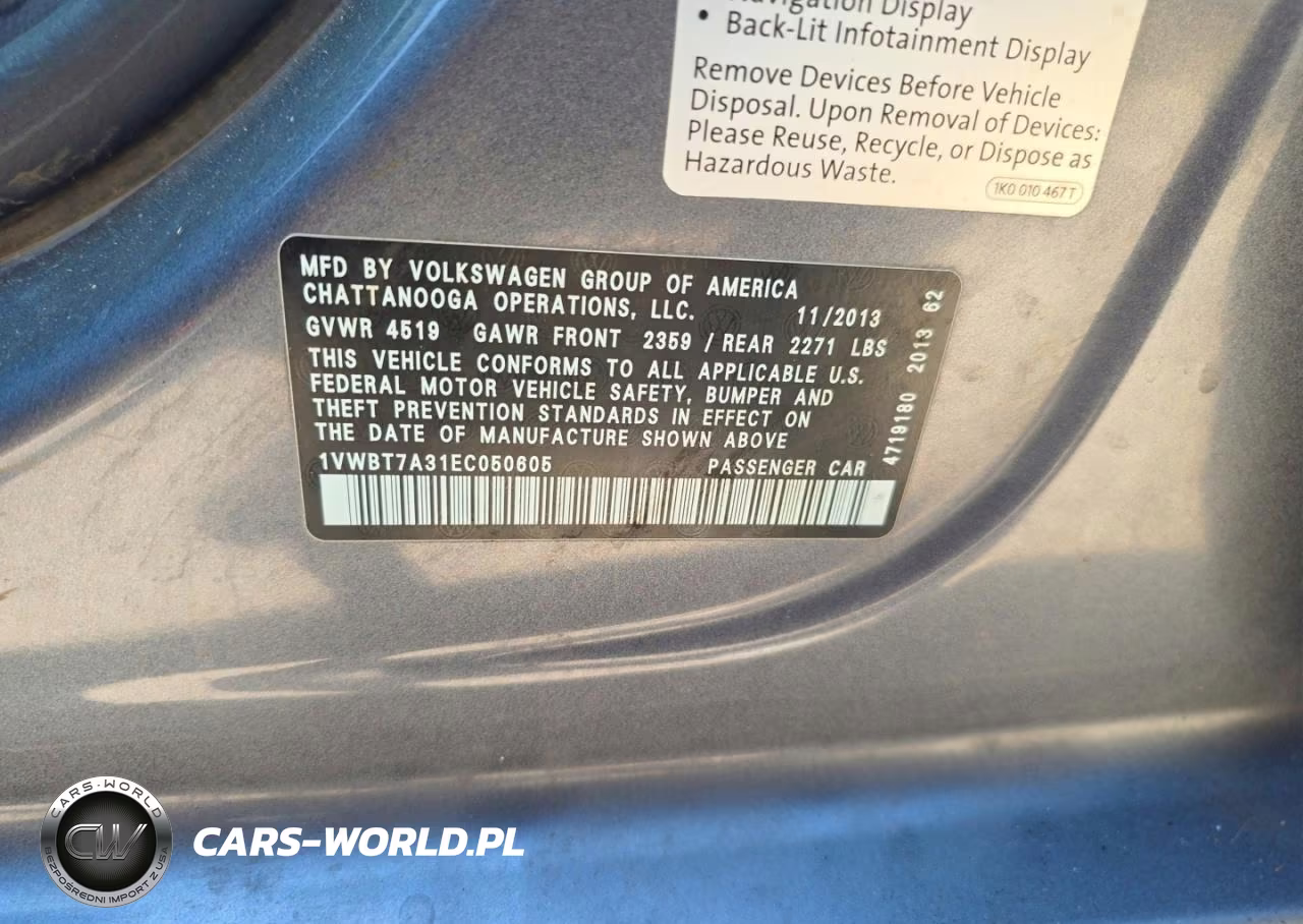2014 Volkswagen Passat Se VIN:1VWBT7A31EC050605 - 10