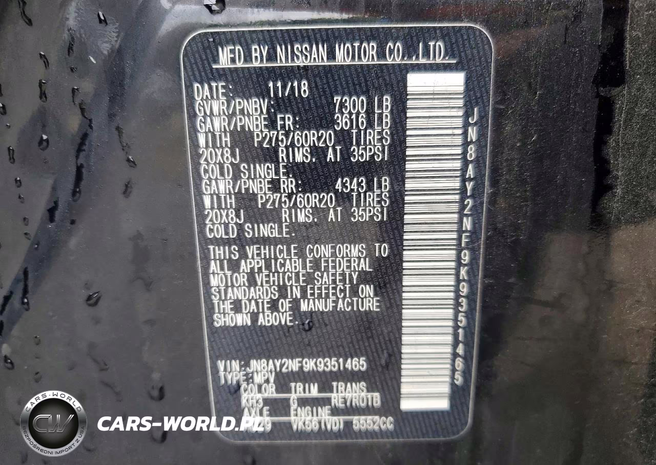 2019 Nissan Armada Platinum VIN:JN8AY2NF9K9351465 - 13