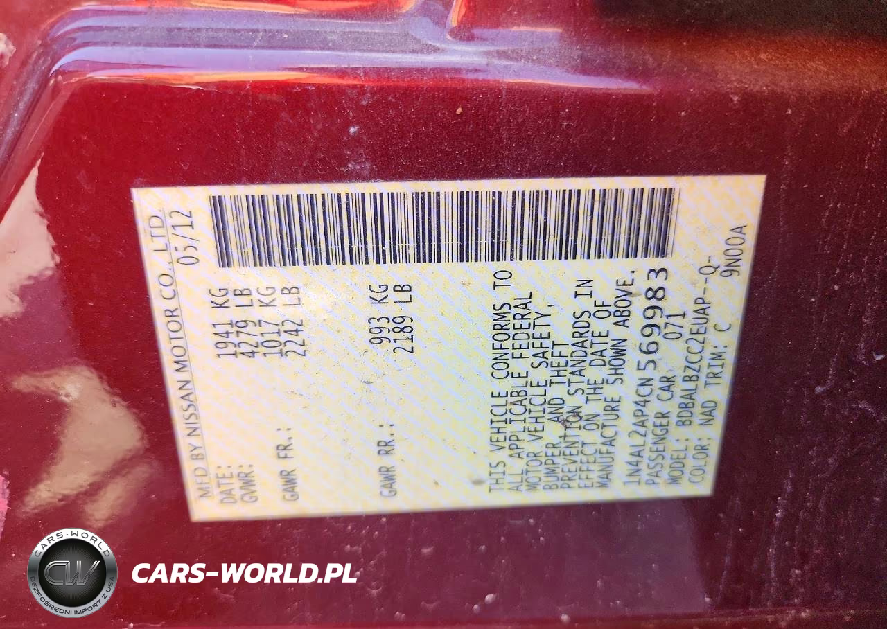 2012 Nissan Altima 2.5 VIN:1N4AL2AP4CN569983 - 13