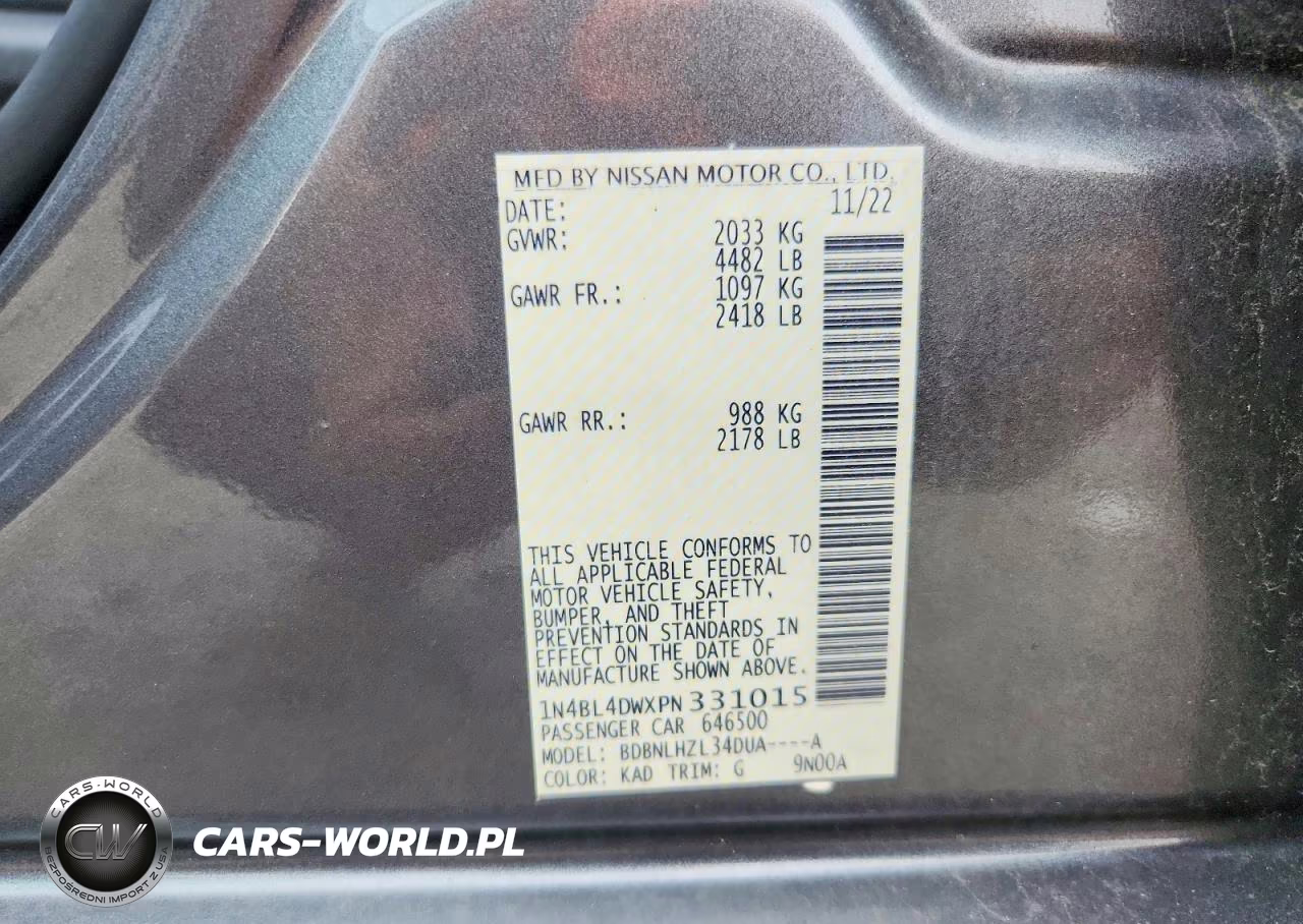 2023 Nissan Altima Sv VIN:1N4BL4DWXPN331015 - 12