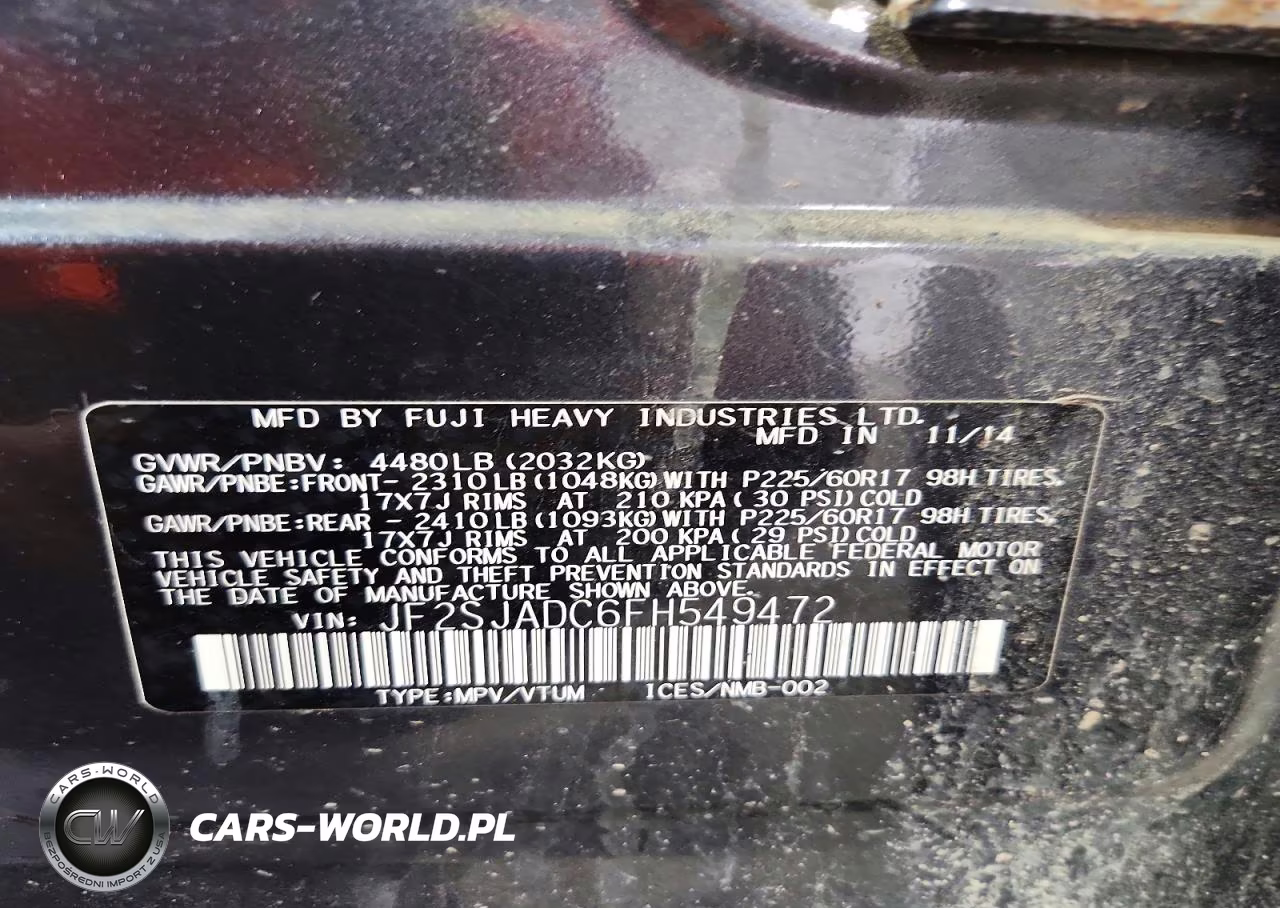 2015 Subaru Forester 2.5I Premium VIN:JF2SJADC6FH549472 - 12
