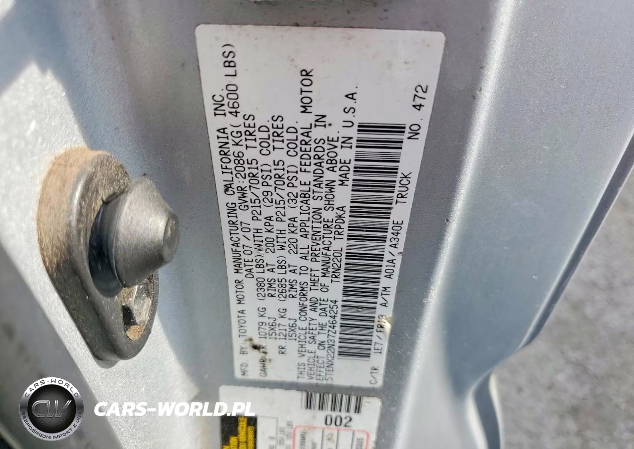 2007 Toyota Tacoma Base VIN:5TENX22N37Z464254 - 12
