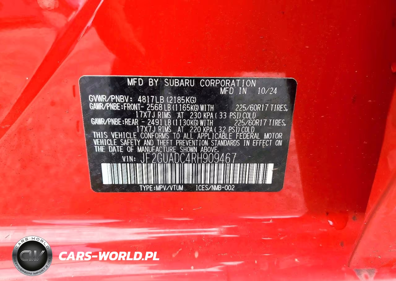 2024 Subaru Crosstrek Premium VIN:JF2GUADC4RH909467 - 13