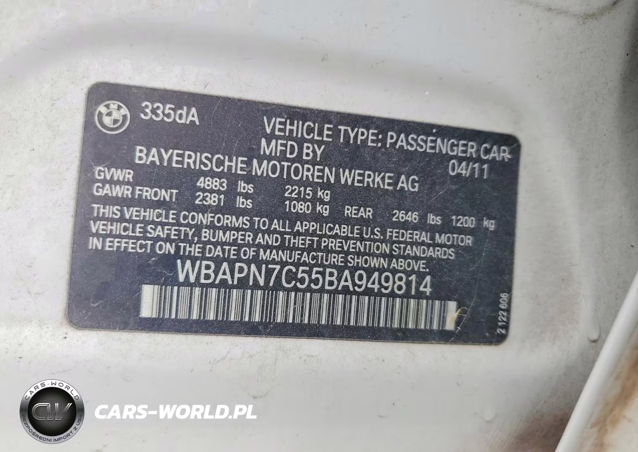 2011 BMW 335D VIN:WBAPN7C55BA949814 - 12
