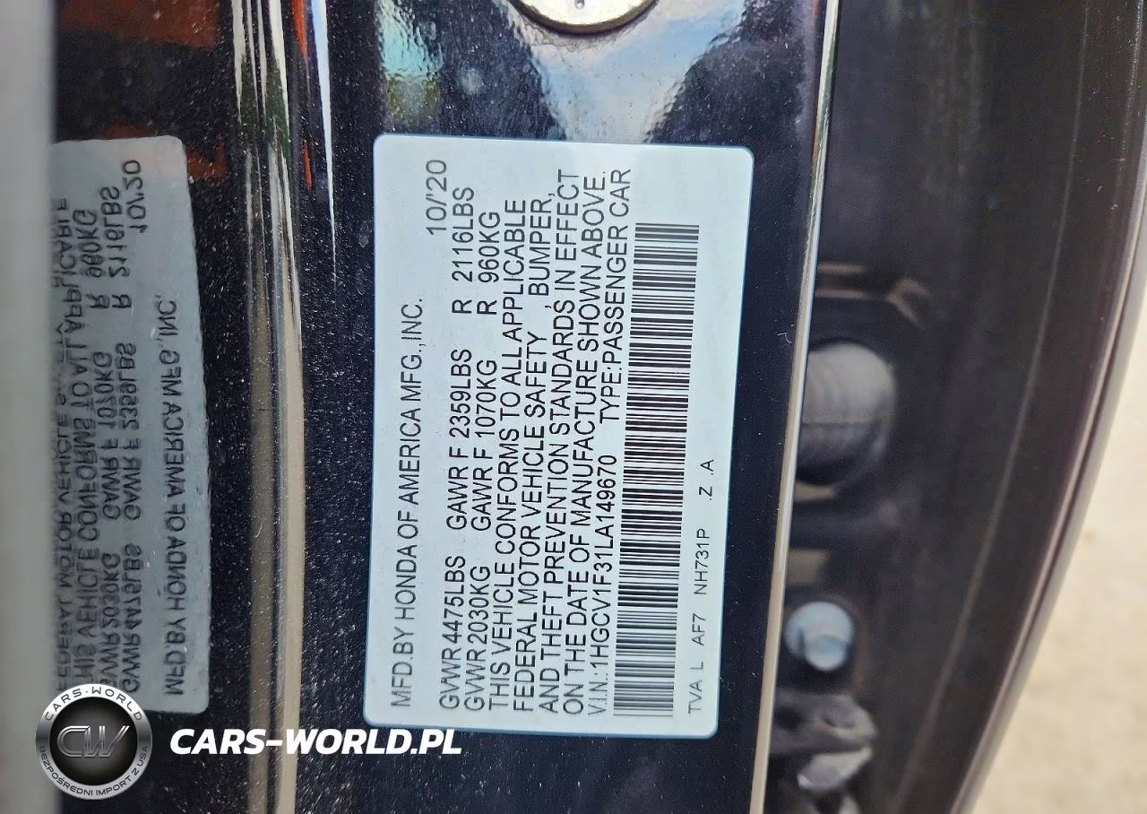 2020 Honda Accord Sport VIN:1HGCV1F31LA149670 - 12