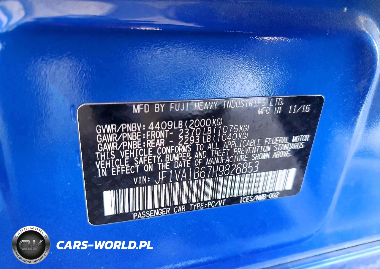 2017 Subaru Wrx VIN:JF1VA1B67H9826853 - 12