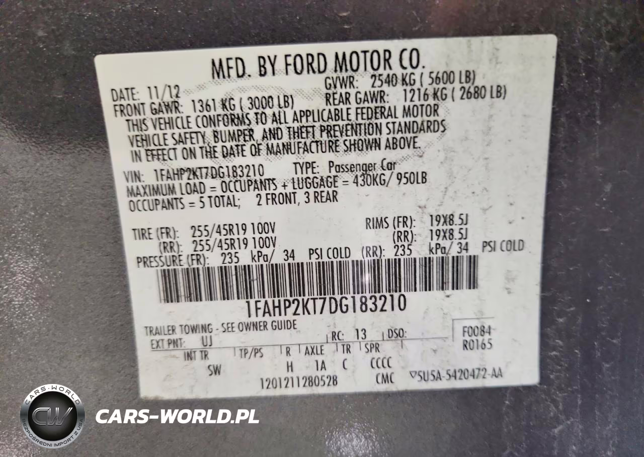 2013 Ford Taurus Sho VIN:1FAHP2KT7DG183210 - 12